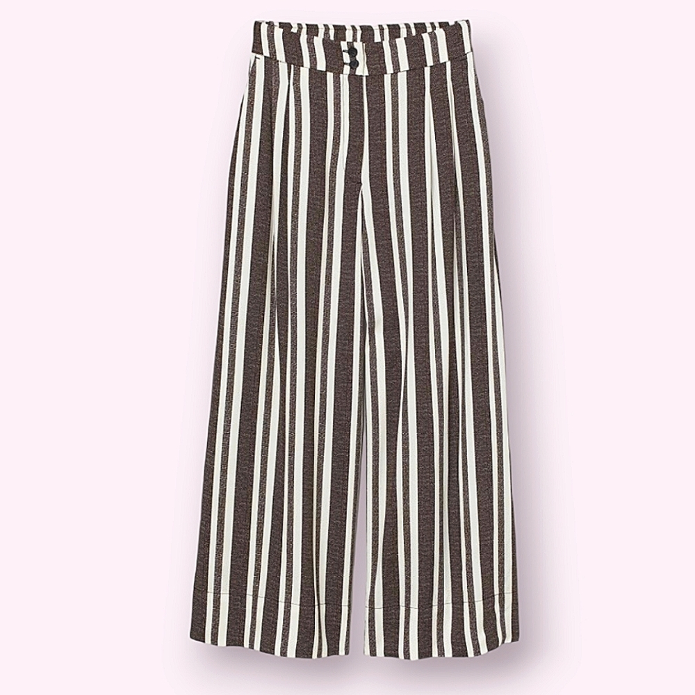H&M | Women's brown and white striped ankle-length wide-leg pants.